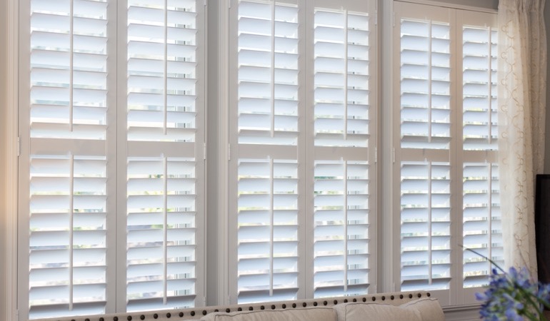 Faux wood plantation shutters in Raleigh